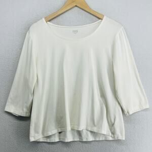 EILEEN FISHER Top XL Stretch Organic Cotton Scoop Neck 3/4 Sleeve Off White USA